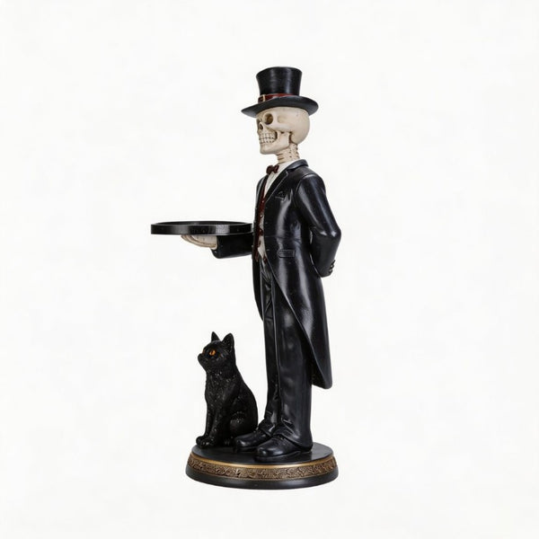 English Elm Halloween Skeleton Butler Resin Floor Statue Gothic Entryway Accent with Serving Tray W5398P520227