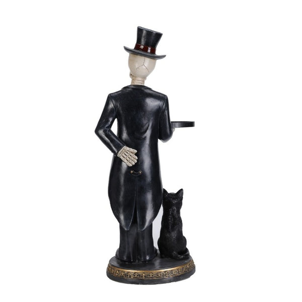 English Elm Halloween Skeleton Butler Resin Floor Statue Gothic Entryway Accent with Serving Tray W5398P520227