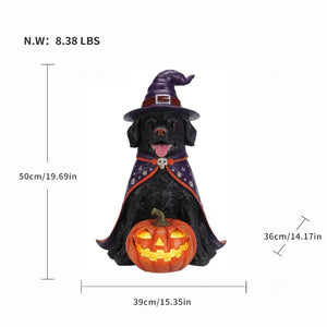 English Elm Halloween Black Lab Resin Dog Statue with Witch Hat and LED Pumpkin Glow Decor Yellow+Black W5398P520246