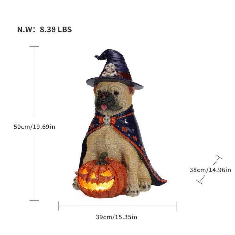 English Elm Halloween Bulldog Witch Sculpture with LED Pumpkin Glow for Porch or Entryway W5398P520248