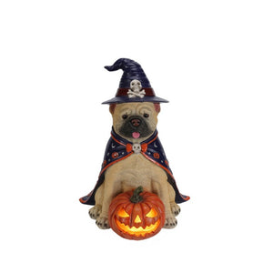 English Elm Halloween Bulldog Witch Sculpture with LED Pumpkin Glow for Porch or Entryway W5398P520248