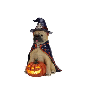 English Elm Halloween Bulldog Witch Sculpture with LED Pumpkin Glow for Porch or Entryway W5398P520248