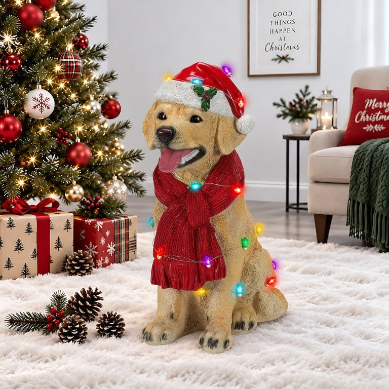 English Elm Lighted Labrador Retriever Holiday Figurine Festive Sculpted Puppy with Glowing Colorful Bulbs W5398P554209
