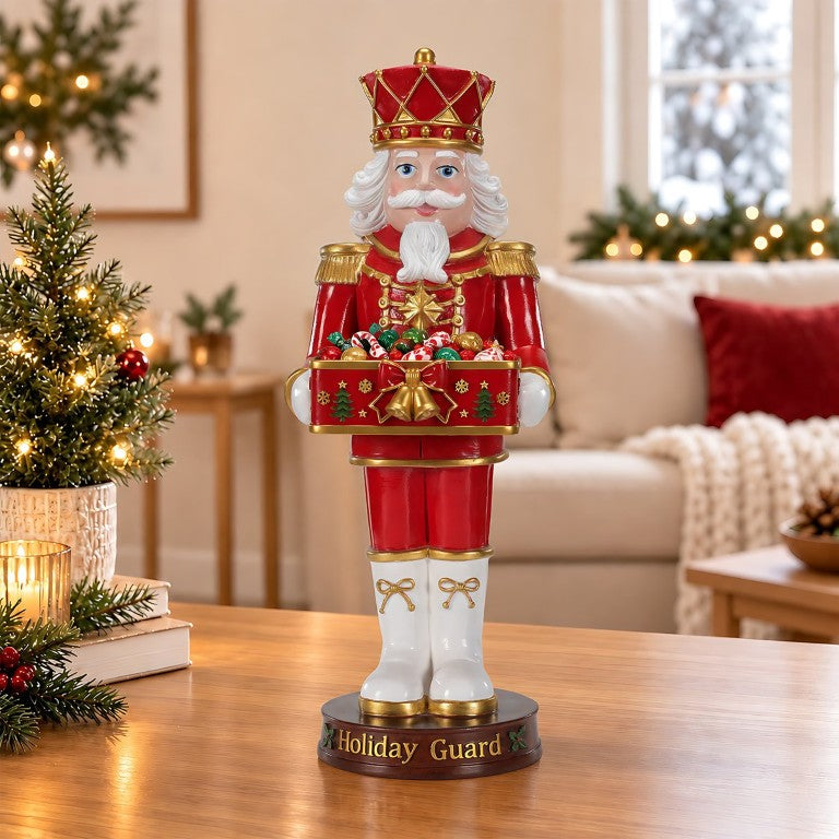 English Elm Christmas Nutcracker Guard Figurine with Front Tray Festive Holiday Mantel Accent W5398P554211