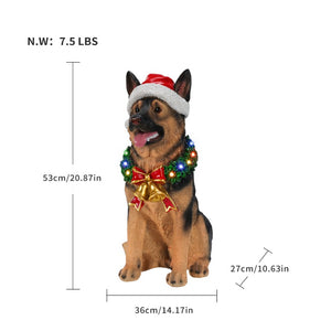 English Elm Lighted German Shepherd Holiday Figurine with LED Wreath Santa Hat and Festive Bells W5398P554212