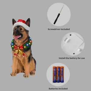 English Elm Lighted German Shepherd Holiday Figurine with LED Wreath Santa Hat and Festive Bells W5398P554212