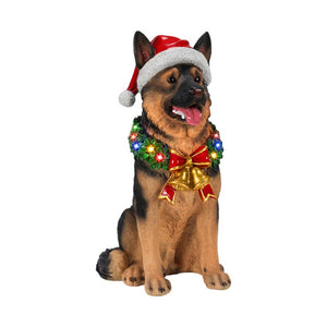 English Elm Lighted German Shepherd Holiday Figurine with LED Wreath Santa Hat and Festive Bells W5398P554212