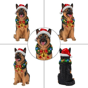 English Elm Lighted German Shepherd Holiday Figurine with LED Wreath Santa Hat and Festive Bells W5398P554212