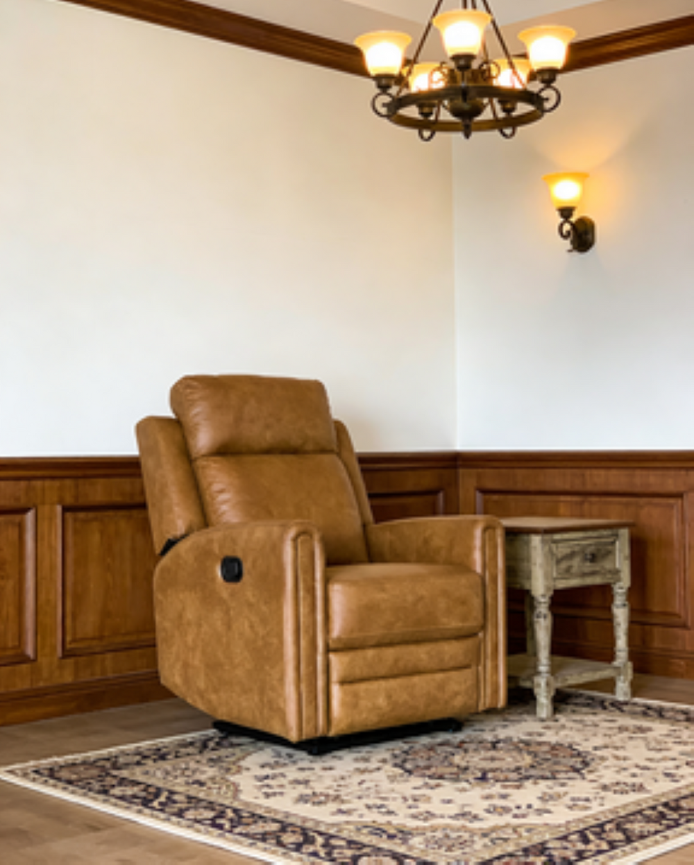 English Elm Manual Push Button Reclining Swivel Lounge Chair with Ergonomic High Density Foam Support W547P523334