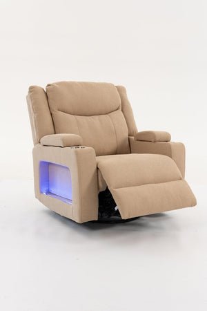English Elm Extra Wide Velvet Power Recliner with Swivel Base Heat Massage and Usb Charging Camel W547S00104