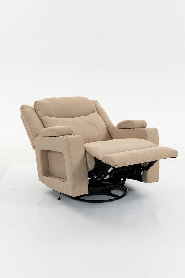 English Elm Extra Wide Velvet Power Recliner with Swivel Base Heat Massage and Usb Charging Camel W547S00104