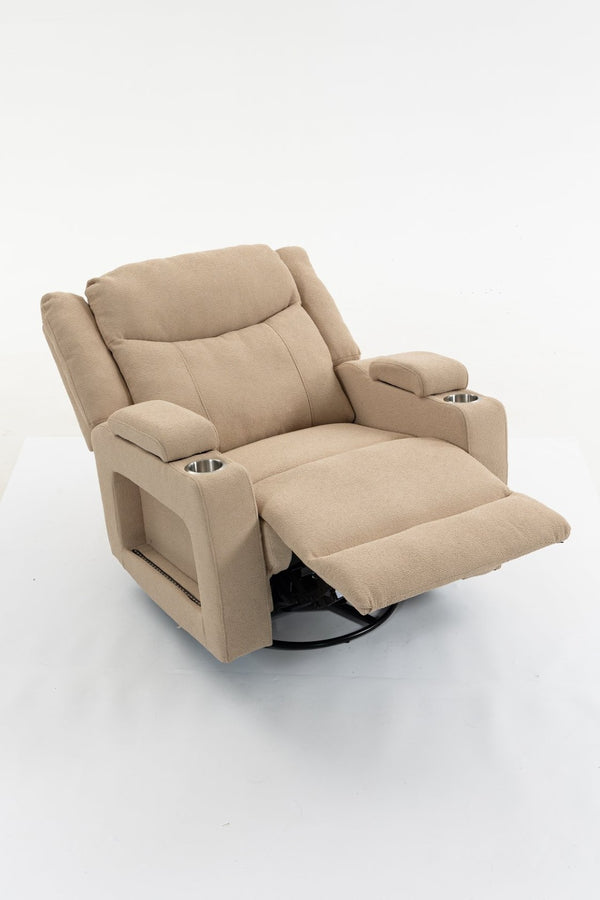English Elm Extra Wide Velvet Power Recliner with Swivel Base Heat Massage and Usb Charging Camel W547S00104