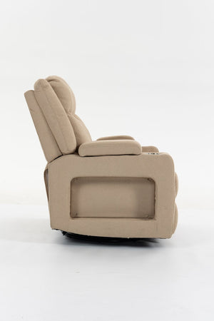English Elm Extra Wide Velvet Power Recliner with Swivel Base Heat Massage and Usb Charging Camel W547S00104