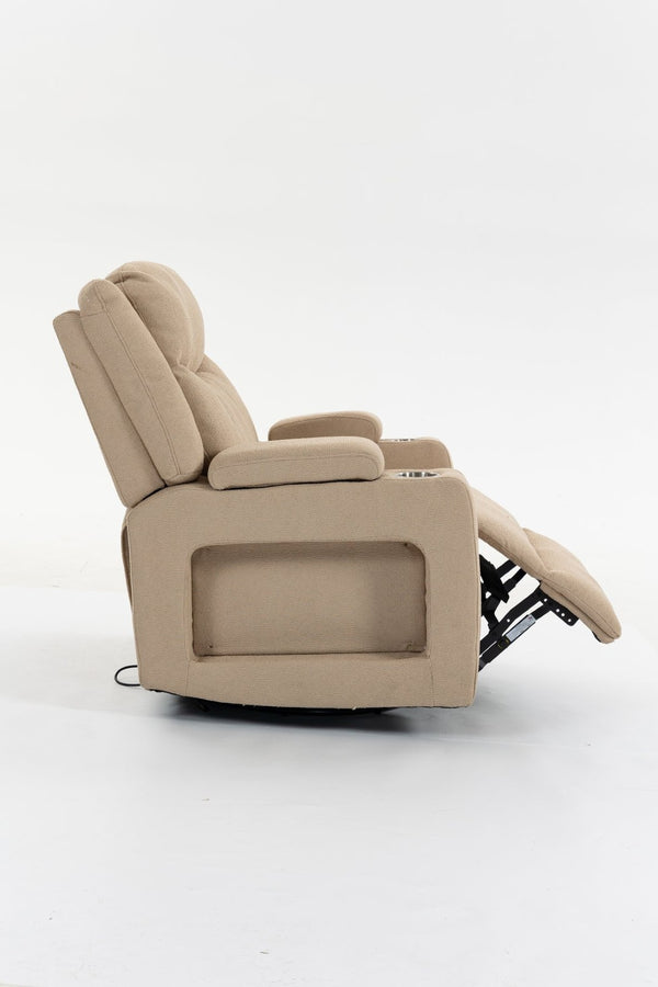 English Elm Extra Wide Velvet Power Recliner with Swivel Base Heat Massage and Usb Charging Camel W547S00104