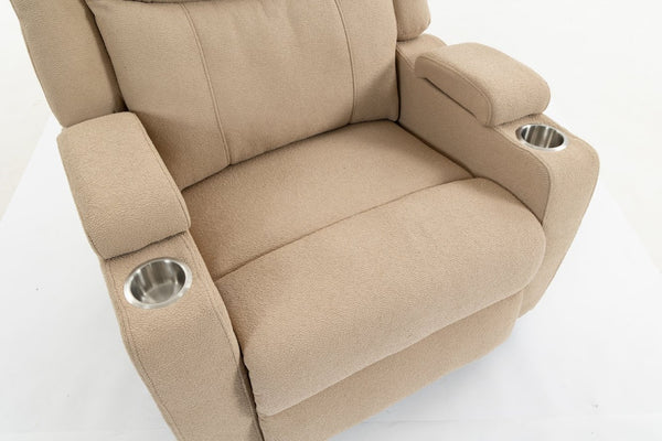 English Elm Extra Wide Velvet Power Recliner with Swivel Base Heat Massage and Usb Charging Camel W547S00104