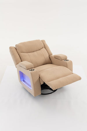 English Elm Extra Wide Velvet Power Recliner with Swivel Base Heat Massage and Usb Charging Camel W547S00104