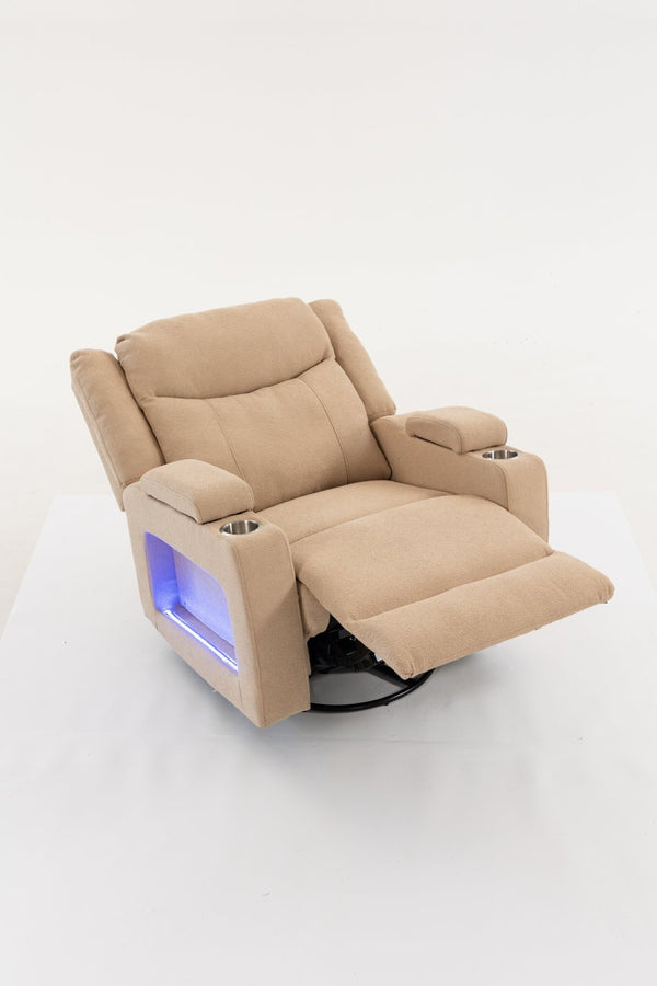 English Elm Extra Wide Velvet Power Recliner with Swivel Base Heat Massage and Usb Charging Camel W547S00104