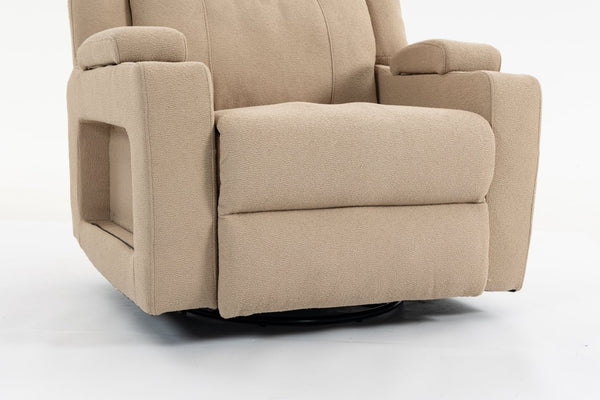 English Elm Extra Wide Velvet Power Recliner with Swivel Base Heat Massage and Usb Charging Camel W547S00104