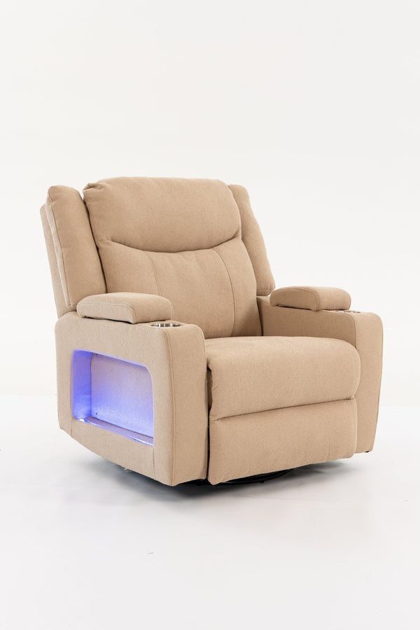 English Elm Extra Wide Velvet Power Recliner with Swivel Base Heat Massage and Usb Charging Camel W547S00104