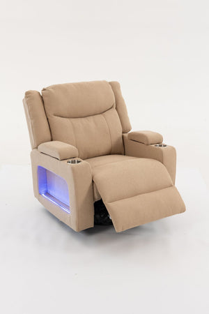 English Elm Extra Wide Velvet Power Recliner with Swivel Base Heat Massage and Usb Charging Camel W547S00104