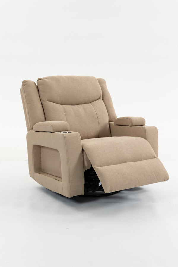 English Elm Extra Wide Velvet Power Recliner with Swivel Base Heat Massage and Usb Charging Camel W547S00104