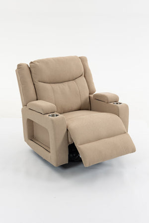 English Elm Extra Wide Velvet Power Recliner with Swivel Base Heat Massage and Usb Charging Camel W547S00104