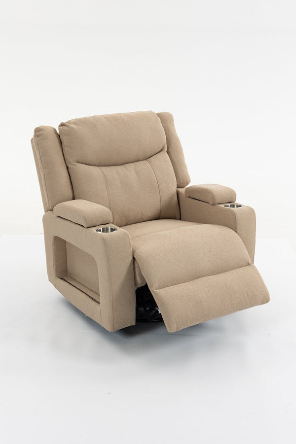 English Elm Extra Wide Velvet Power Recliner with Swivel Base Heat Massage and Usb Charging Camel W547S00104
