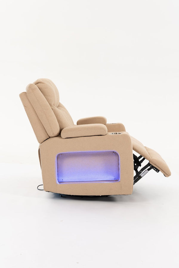 English Elm Extra Wide Velvet Power Recliner with Swivel Base Heat Massage and Usb Charging Camel W547S00104