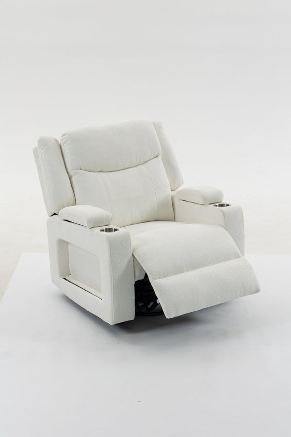 English Elm Extra Wide Velvet Power Recliner with Swivel Base Heat Massage and Usb Charging Cream W547S00105