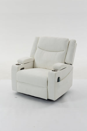 English Elm Extra Wide Velvet Power Recliner with Swivel Base Heat Massage and Usb Charging Cream W547S00105