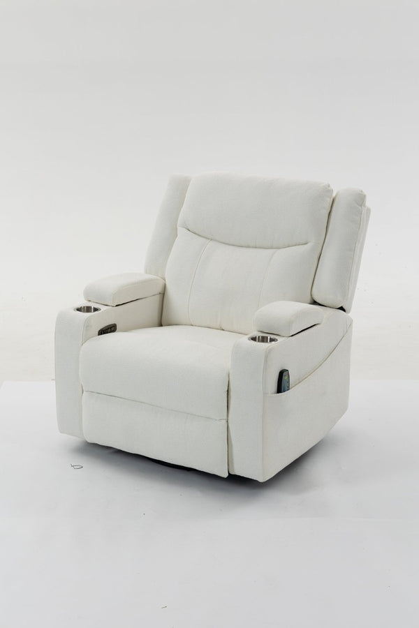 English Elm Extra Wide Velvet Power Recliner with Swivel Base Heat Massage and Usb Charging Cream W547S00105