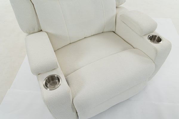 English Elm Extra Wide Velvet Power Recliner with Swivel Base Heat Massage and Usb Charging Cream W547S00105