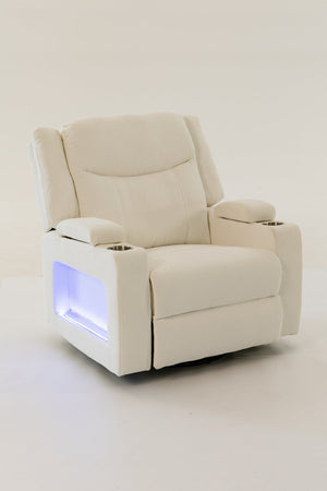 English Elm Extra Wide Velvet Power Recliner with Swivel Base Heat Massage and Usb Charging Cream W547S00105
