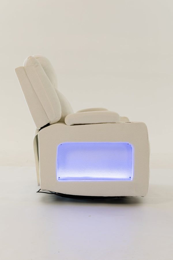 English Elm Extra Wide Velvet Power Recliner with Swivel Base Heat Massage and Usb Charging Cream W547S00105