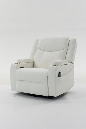 English Elm Extra Wide Velvet Power Recliner with Swivel Base Heat Massage and Usb Charging Cream W547S00105