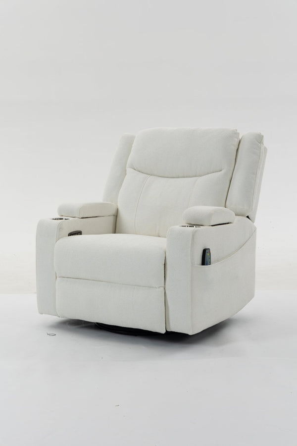 English Elm Extra Wide Velvet Power Recliner with Swivel Base Heat Massage and Usb Charging Cream W547S00105