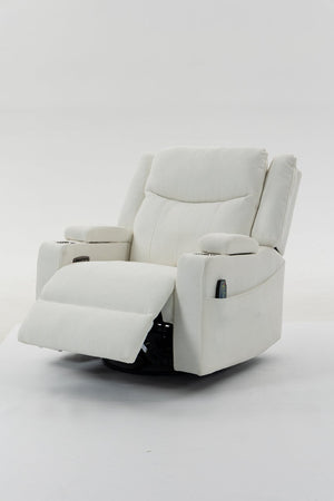 English Elm Extra Wide Velvet Power Recliner with Swivel Base Heat Massage and Usb Charging Cream W547S00105