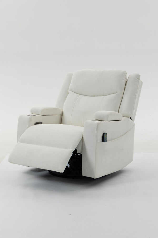 English Elm Extra Wide Velvet Power Recliner with Swivel Base Heat Massage and Usb Charging Cream W547S00105