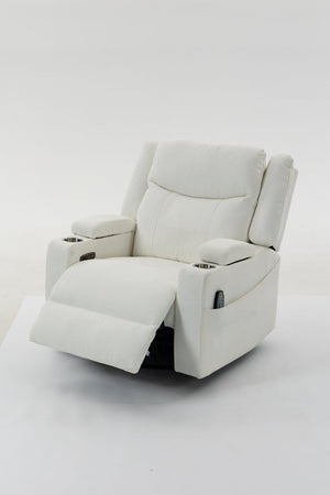 English Elm Extra Wide Velvet Power Recliner with Swivel Base Heat Massage and Usb Charging Cream W547S00105