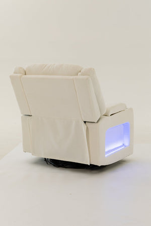 English Elm Extra Wide Velvet Power Recliner with Swivel Base Heat Massage and Usb Charging Cream W547S00105