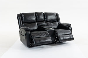 English Elm Artificial Leather Power Reclining Sofa Set with Retro Curves and Matching Coffee Table Black W547S00110