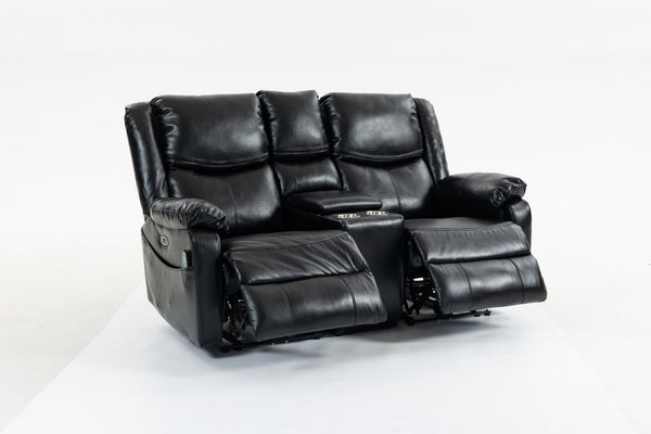 English Elm Artificial Leather Power Reclining Sofa Set with Retro Curves and Matching Coffee Table Black W547S00110