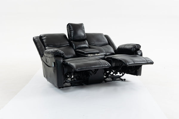 English Elm Artificial Leather Power Reclining Sofa Set with Retro Curves and Matching Coffee Table Black W547S00110