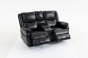 English Elm Artificial Leather Power Reclining Sofa Set with Retro Curves and Matching Coffee Table Black W547S00110