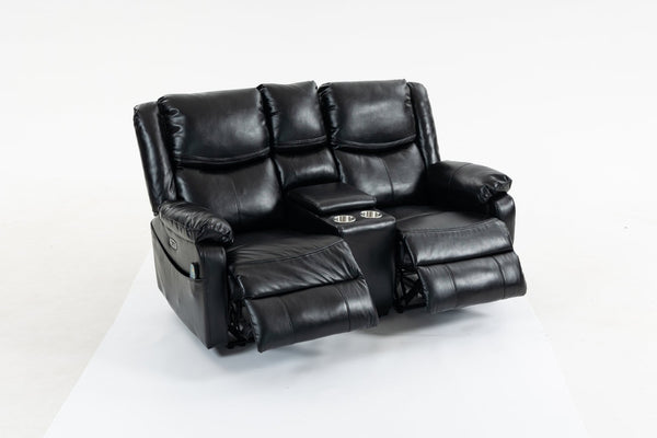 English Elm Artificial Leather Power Reclining Sofa Set with Retro Curves and Matching Coffee Table Black W547S00110