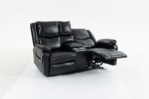English Elm Artificial Leather Power Reclining Sofa Set with Retro Curves and Matching Coffee Table Black W547S00110