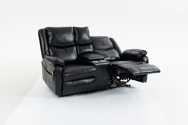 English Elm Artificial Leather Power Reclining Sofa Set with Retro Curves and Matching Coffee Table Black W547S00110
