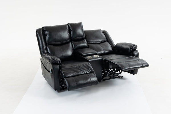 English Elm Artificial Leather Power Reclining Sofa Set with Retro Curves and Matching Coffee Table Black W547S00110