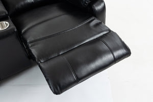 English Elm Artificial Leather Power Reclining Sofa Set with Retro Curves and Matching Coffee Table Black W547S00110