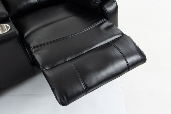 English Elm Artificial Leather Power Reclining Sofa Set with Retro Curves and Matching Coffee Table Black W547S00110
